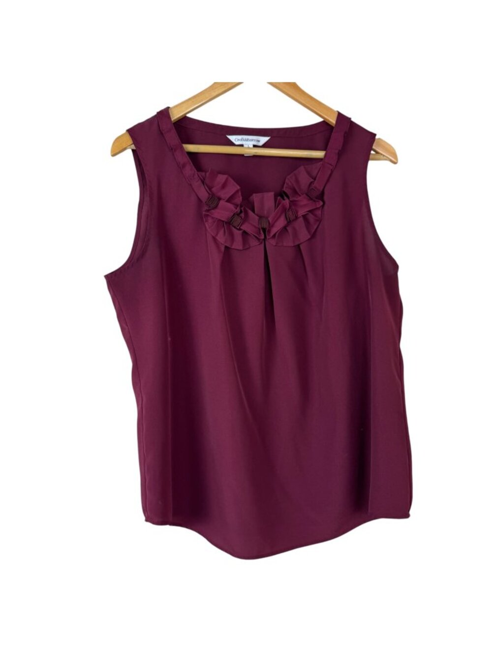 Croft & Barrow Sleeveless Blouse Burgundy Large Applique Flowers Career Feminine